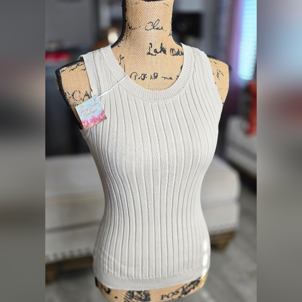 Women's Ribbed Cream Tank Top